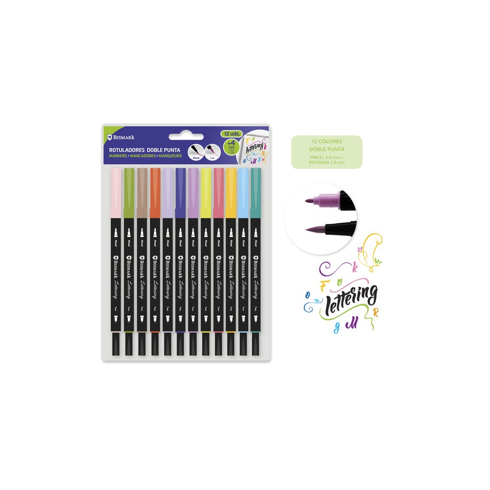 Rotuladores Lettering 12 colores de doble punta - Dual Brush punta